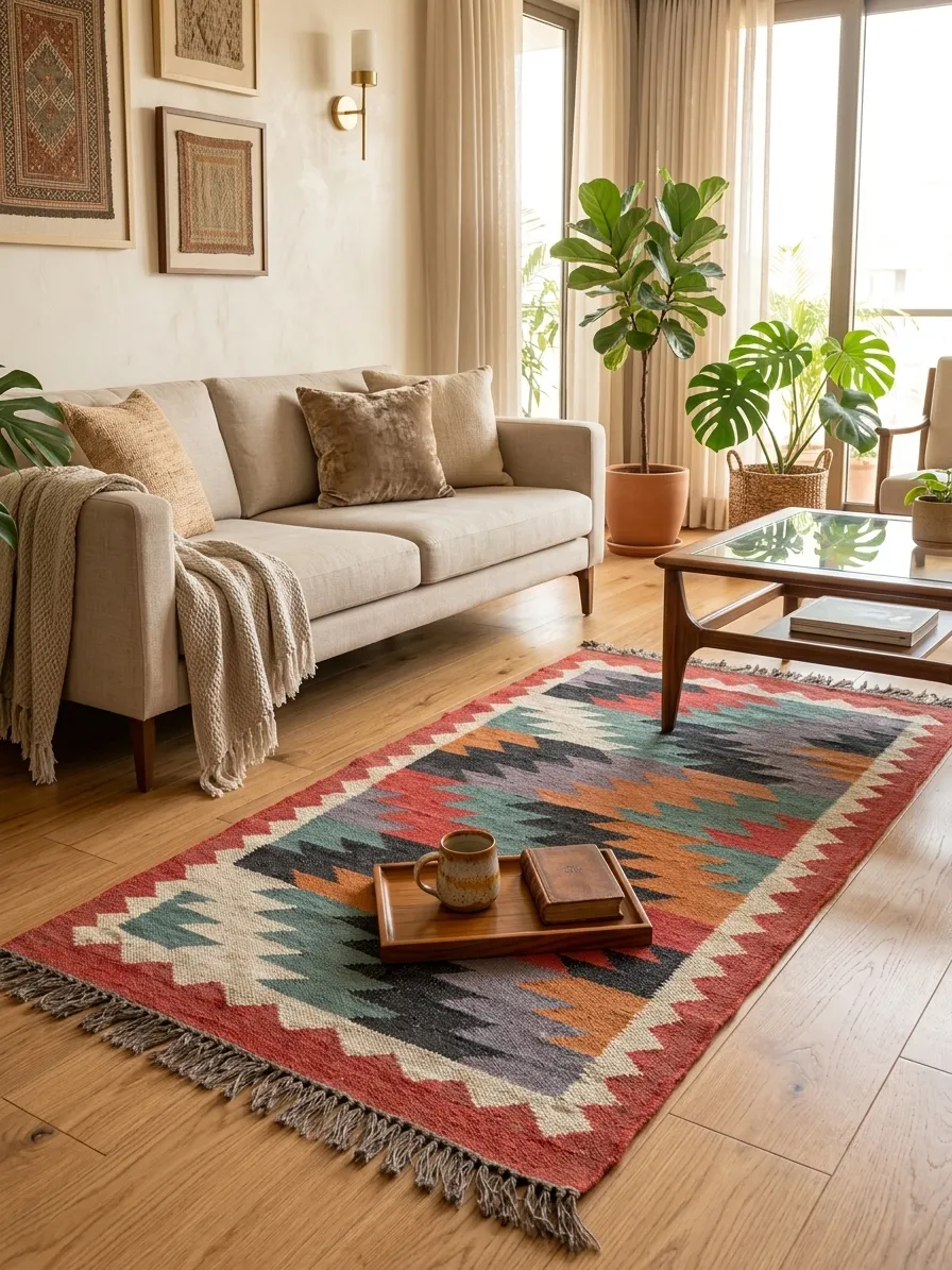 Wool jute area rug design