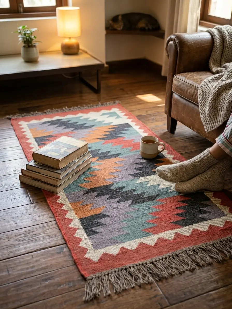 blue arrow pattern kilim rug