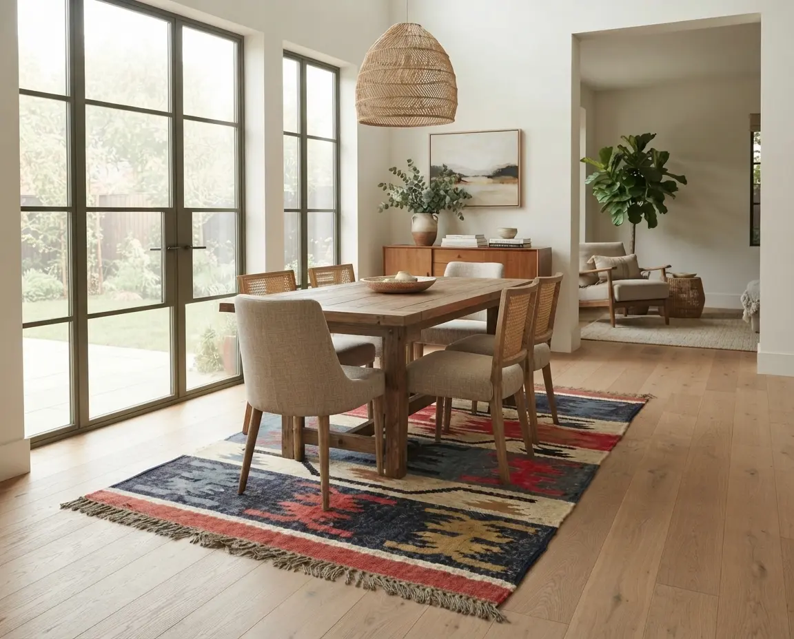 bold tribal-design kilim rug