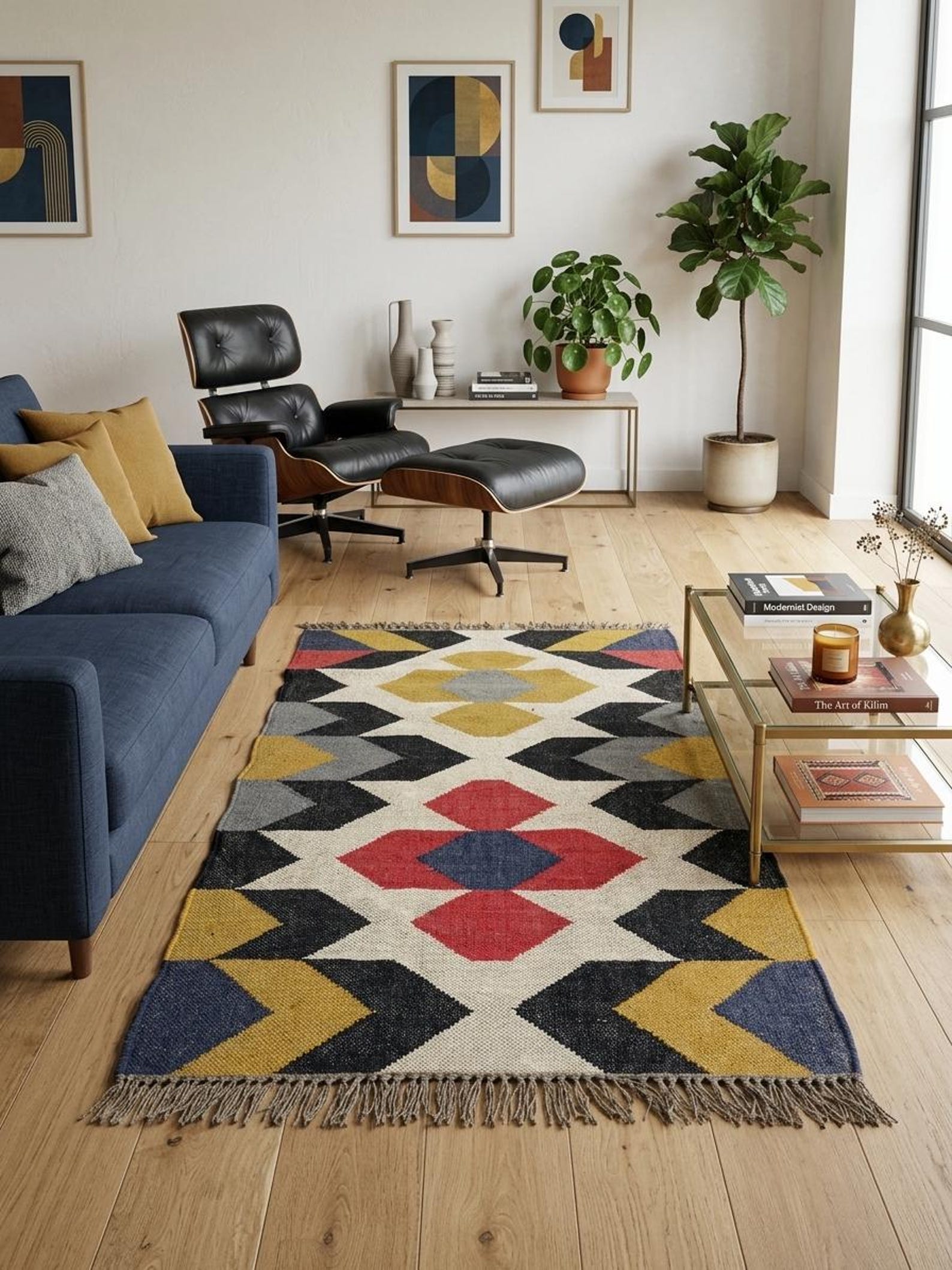Red Navy Diamond Kilim