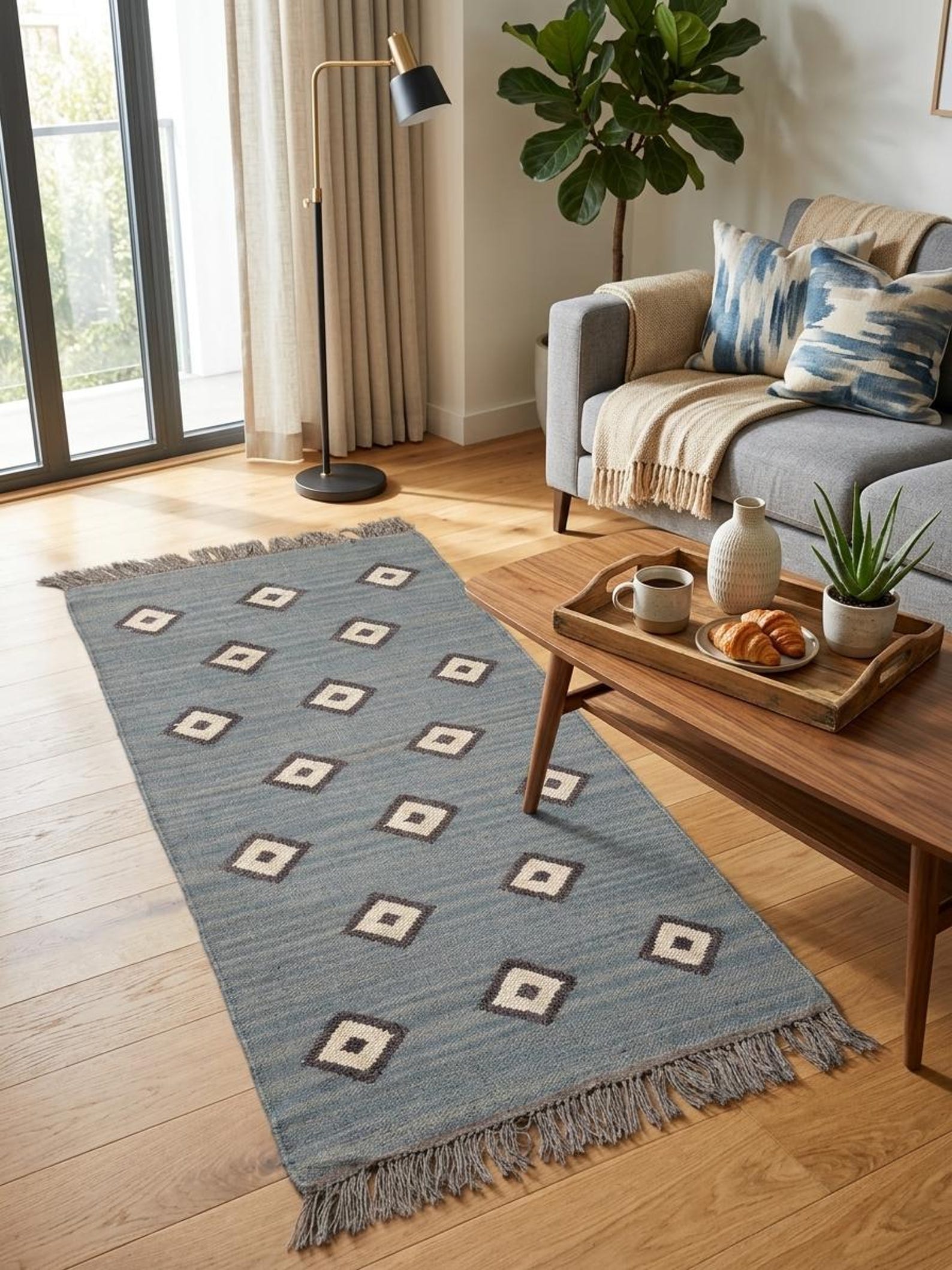 Geometric Blue Gray Kilim