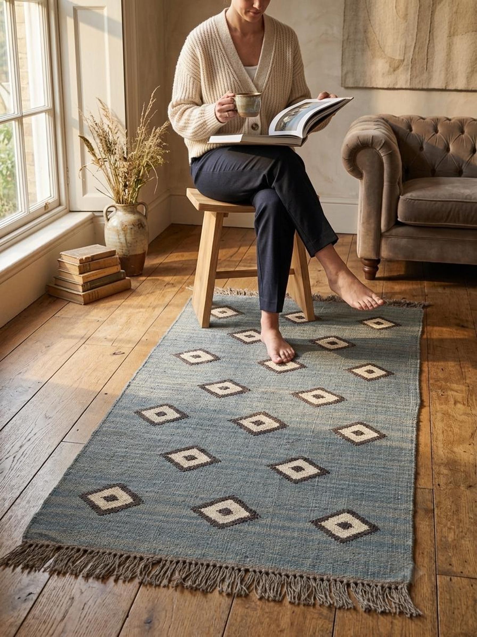 Handwoven Diamond Kilim Rug