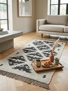 Black White Geometric Rug