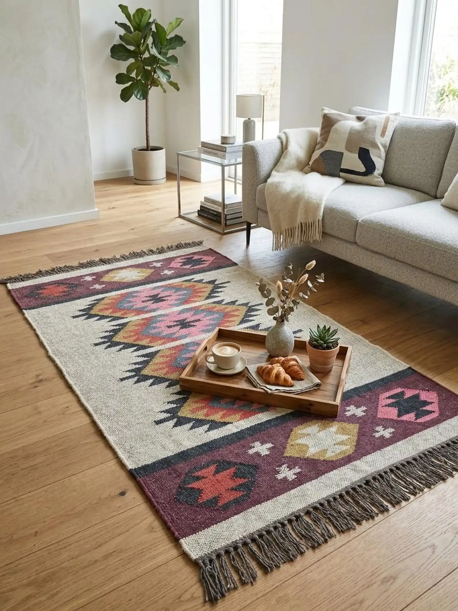 tribal motif kilim rug