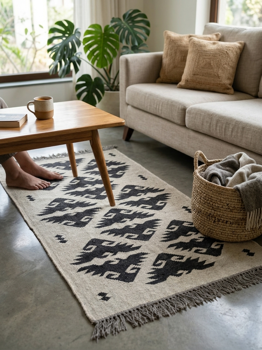 Black White Kilim Rug