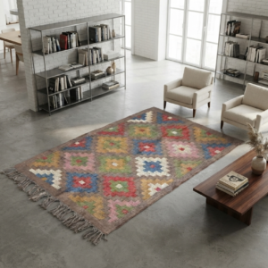 Indian geometric motif kilim rug